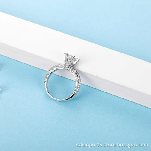New Arrival S925 Silver Six-prongs Setting Large Moissanite Multiple Diamonds Wedding Engagement Women Gemstone Ring